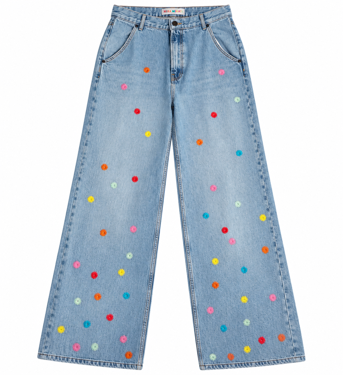 Mira Mikati Light Blue Embroidered Wide-Leg Jeans – Size 40 ladies