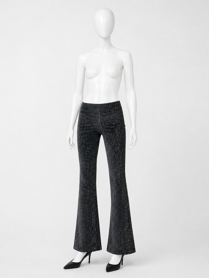 Calzedonia Black Glitter Velvet Flared Trousers – Size S ladies