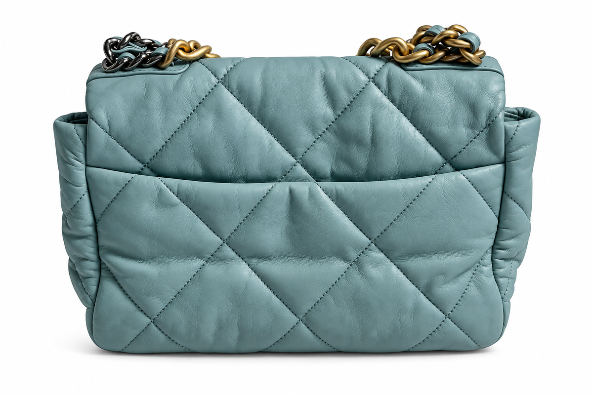 Chanel 19 Medium Quilted Lambskin Leather Flap Bag – Dusty Teal Blue ladies