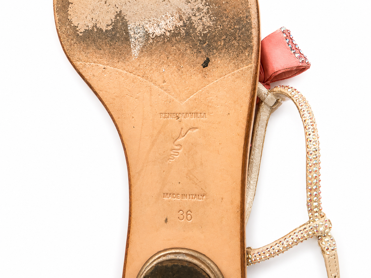 René Caovilla Crystal Bow Embellished Flat Sandals – Pink & Gold – EU 36 ladies