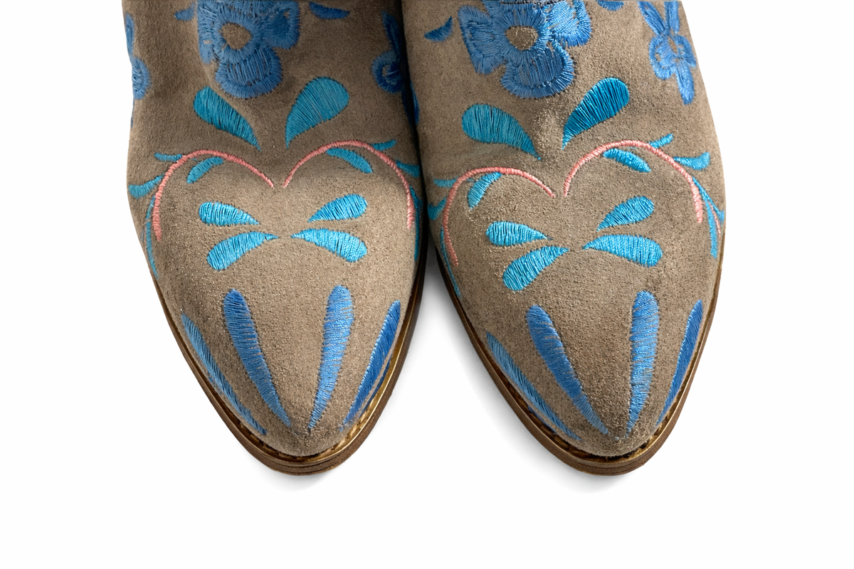 Custom made Western Suede Floral Embroidered Boots Size 38 ladies