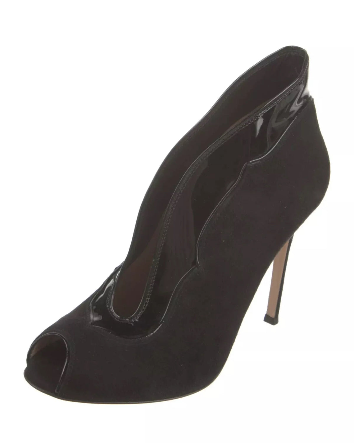 Gianvito Rossi Black Suede Leather Vamp Peep Toe Booties Size 37 UK 4 US 7 ladies