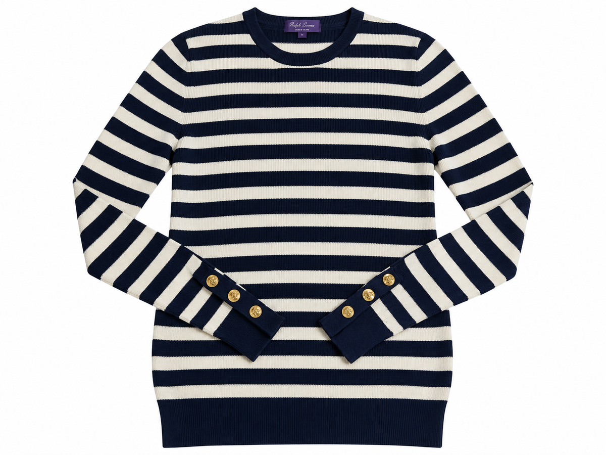 Ralph Lauren Purple Label Women’s Navy & Cream Striped Knit Jumper – Size XS ladies