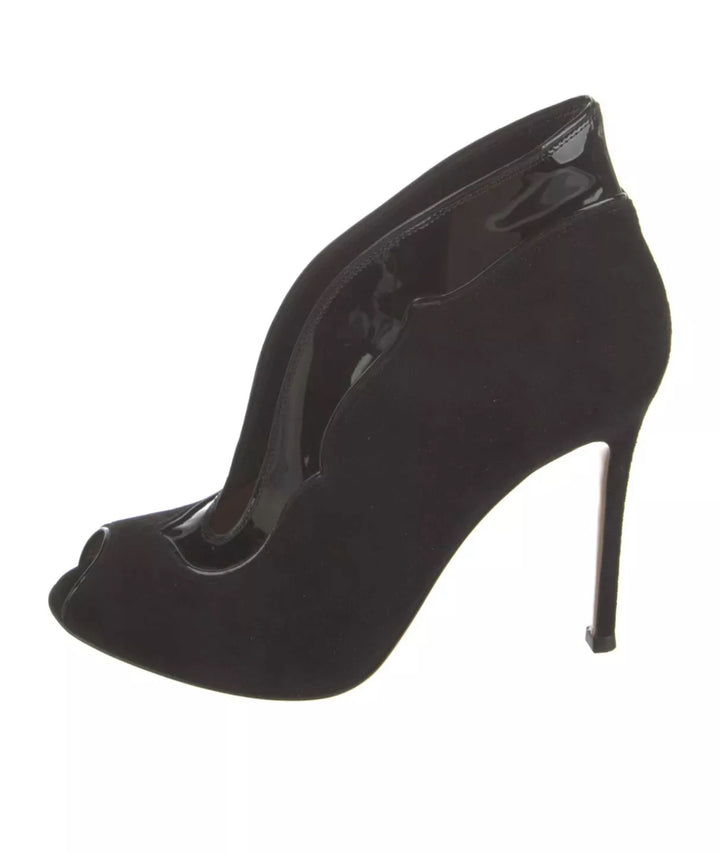 Gianvito Rossi Black Suede Leather Vamp Peep Toe Booties Size 37 UK 4 US 7 ladies