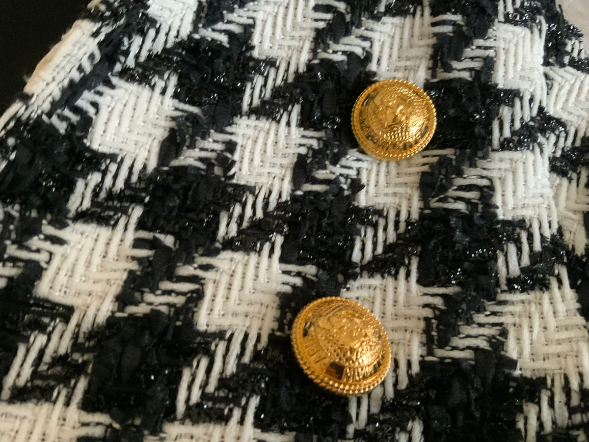 Balmain 2023 Double-breasted Houndstooth Tweed Jacket Blazer Size F 40 UK 12 ladies