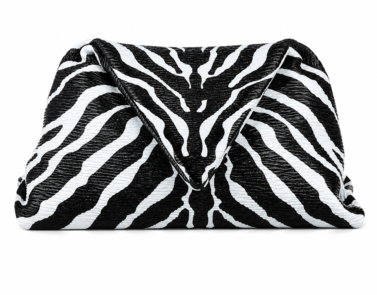 Bottega Veneta Nappa BV Trine Clutch Zebra Black White Lambskin Leather ladies