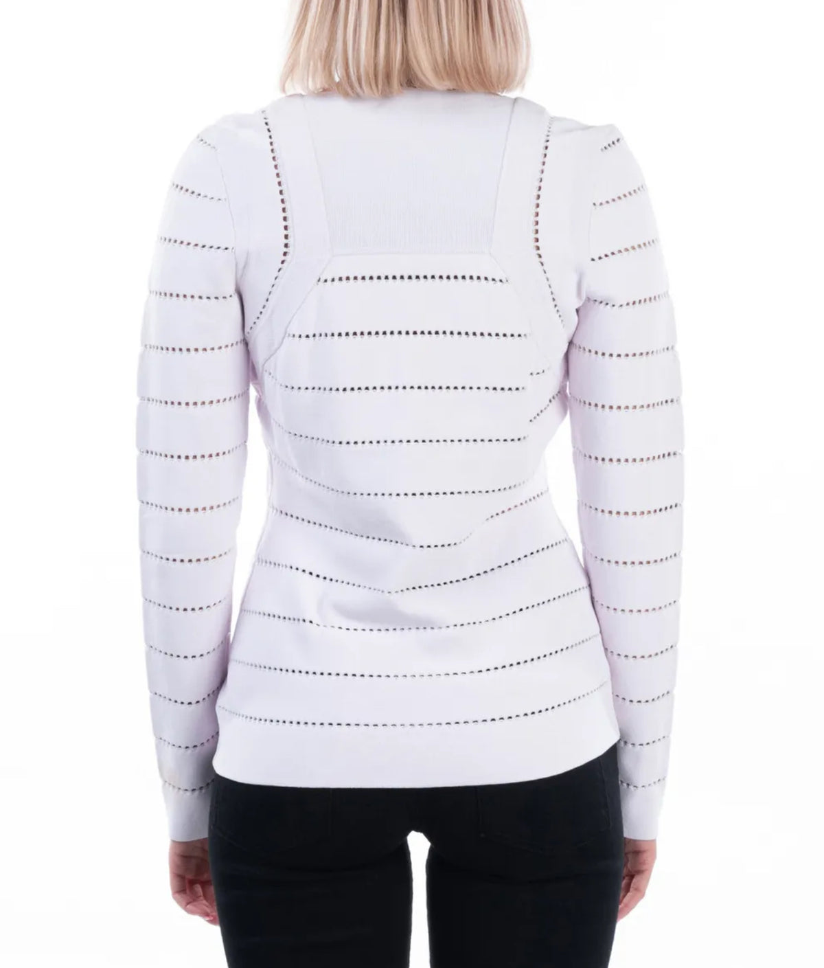 NARCISO RODRIGUEZ Jumper Size IT 42 Thin Knit Sheer Grid Stripes Top ladies