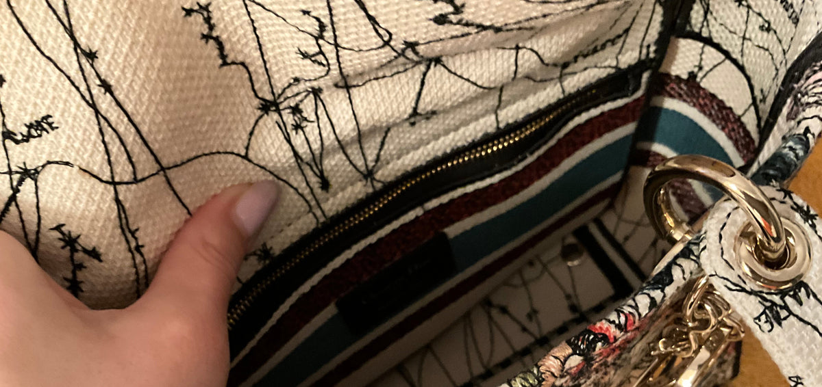 Christian Dior Canvas Embroidered Medium Lady D-Lite Ecru Multicolor Bag Handbag ladies