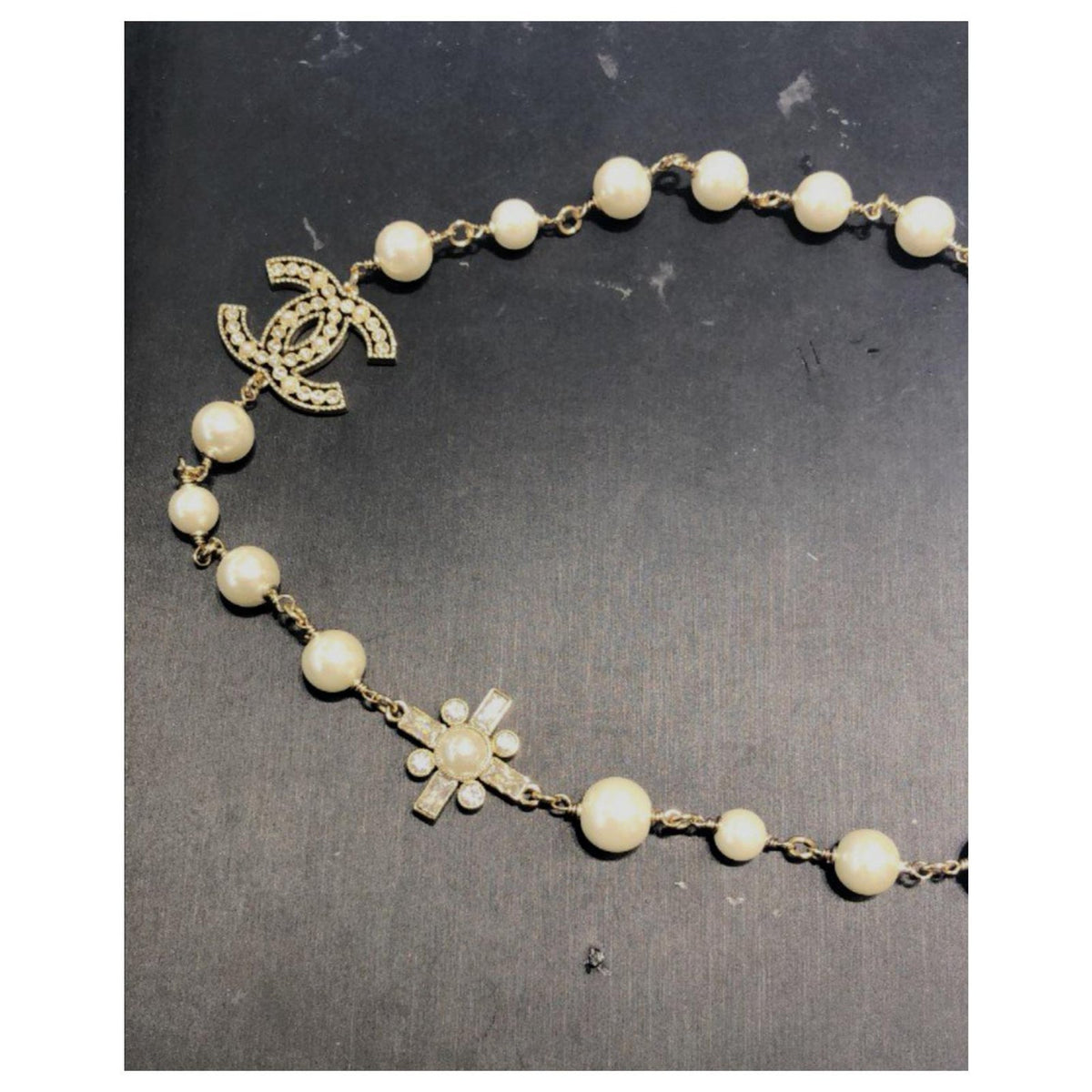 CHANEL CC Faux Pearl Chocker Necklace ladies