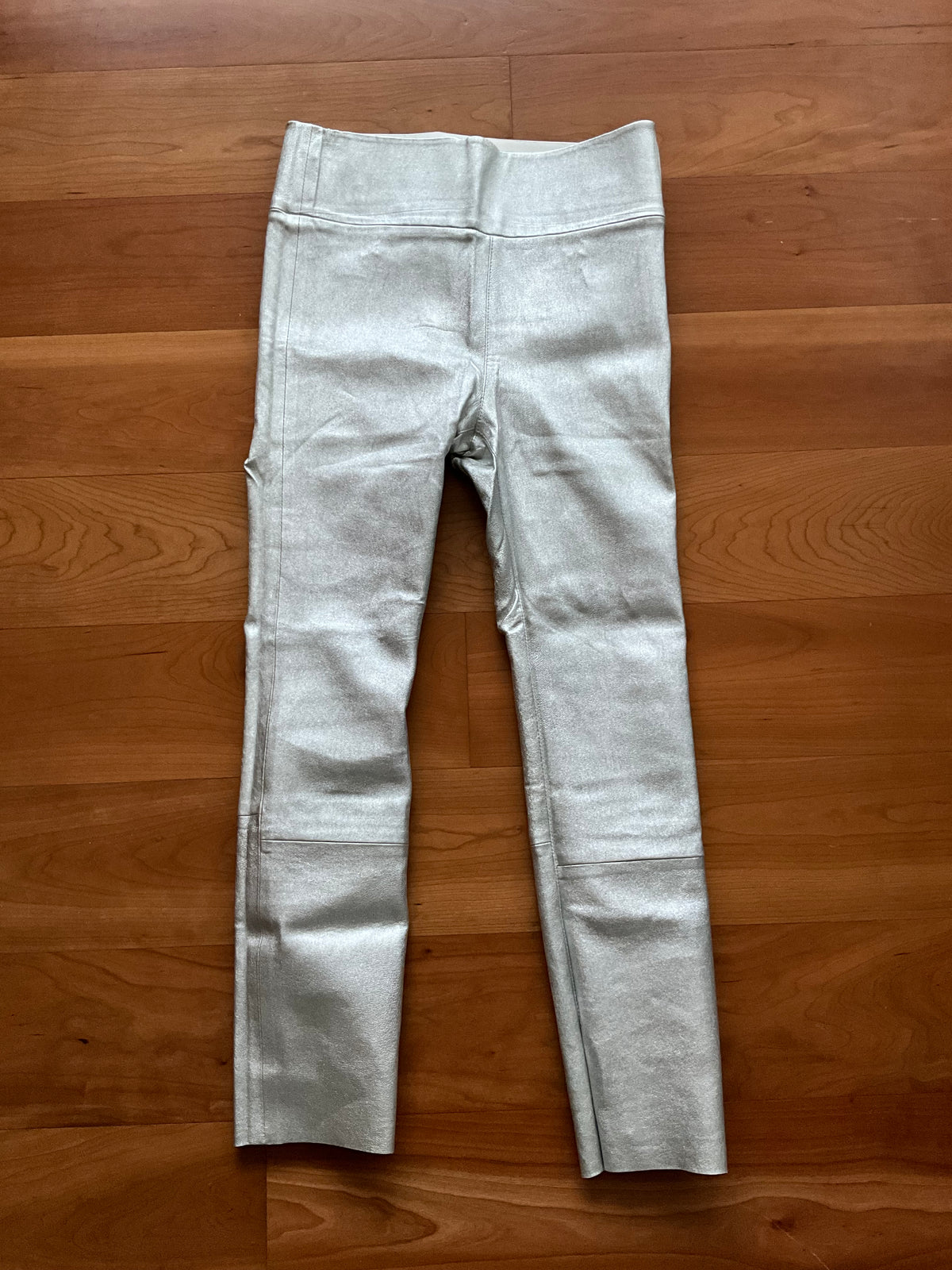Sprwmn Silver Metallic Leather High-Waisted Leggings Pants Trousers Size S small ladies