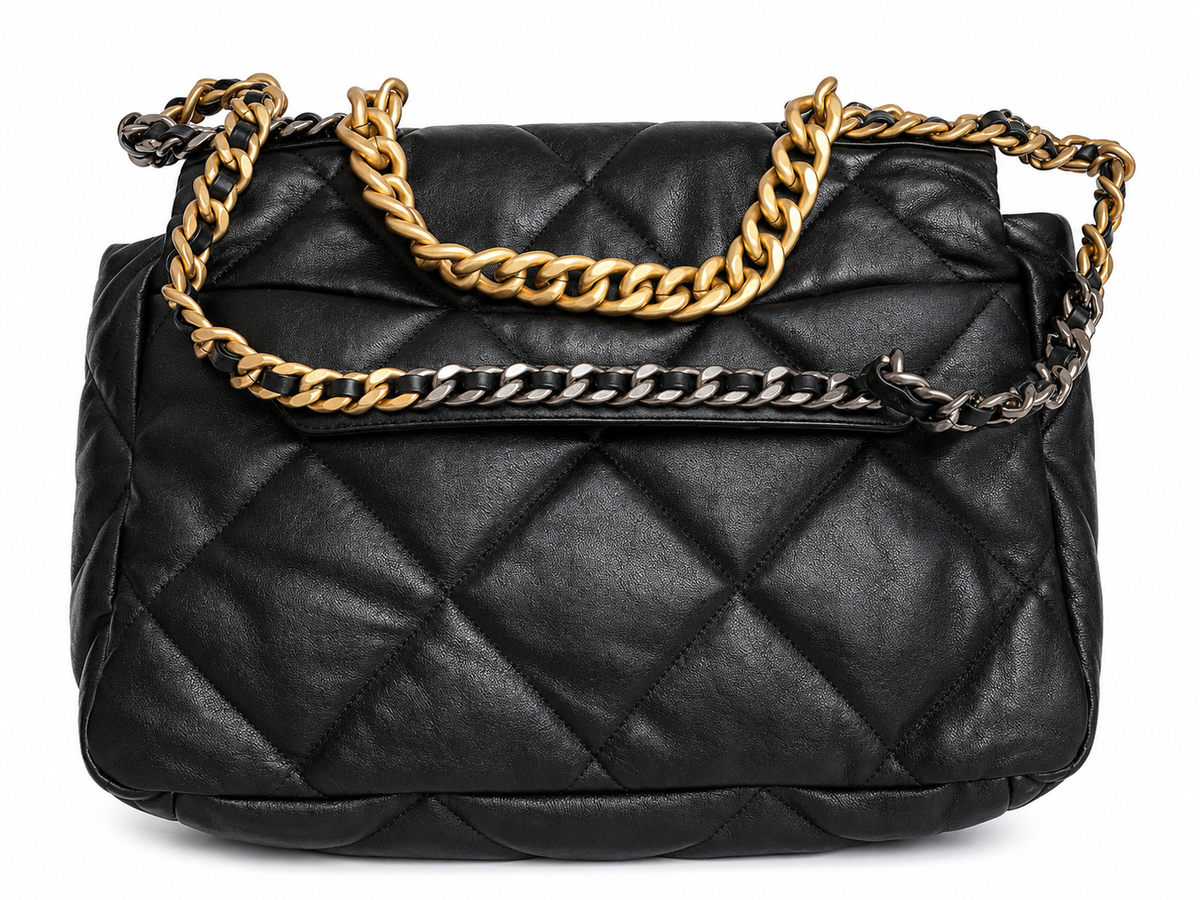Chanel 19 Maxi Flap Bag – Black Lambskin Leather Handbag ladies