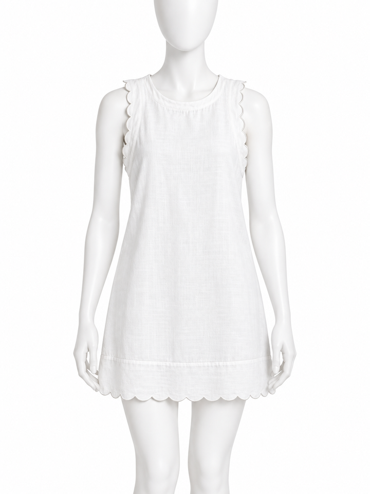 M&S White Linen-Blend Scalloped Mini Dress ladies