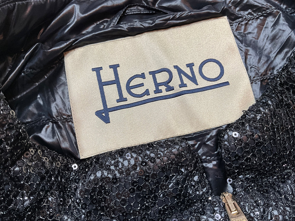 HERNO Sequin Short-Sleeve Down Feather Puffer Jacket Size I 42 ladies
