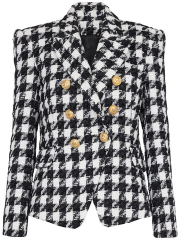 Balmain 2023 Double-breasted Houndstooth Tweed Jacket Blazer Size F 40 UK 12 ladies