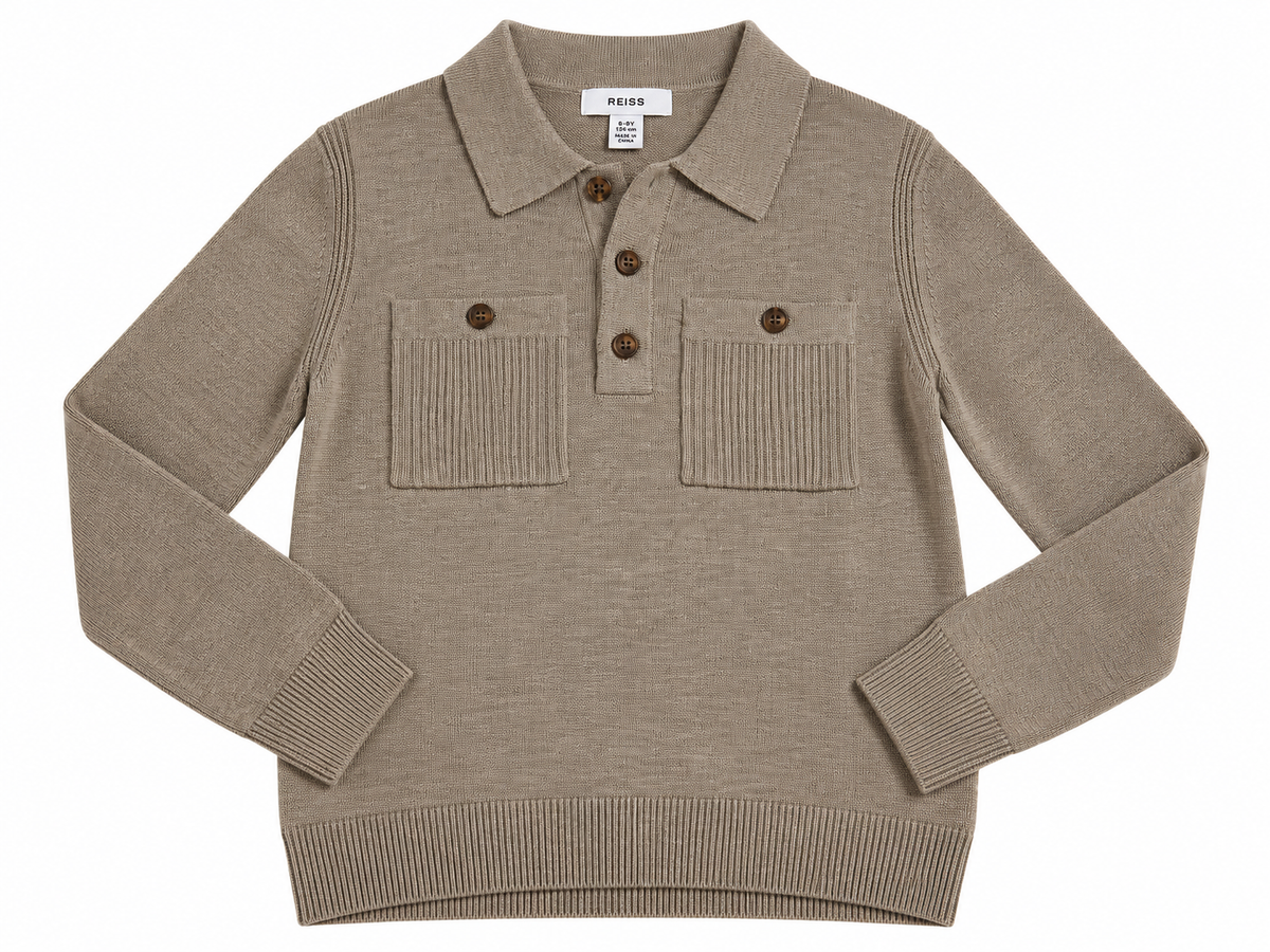 Reiss Kids Knitted Polo Jumper – Beige/Taupe – Age 8–9 Years children
