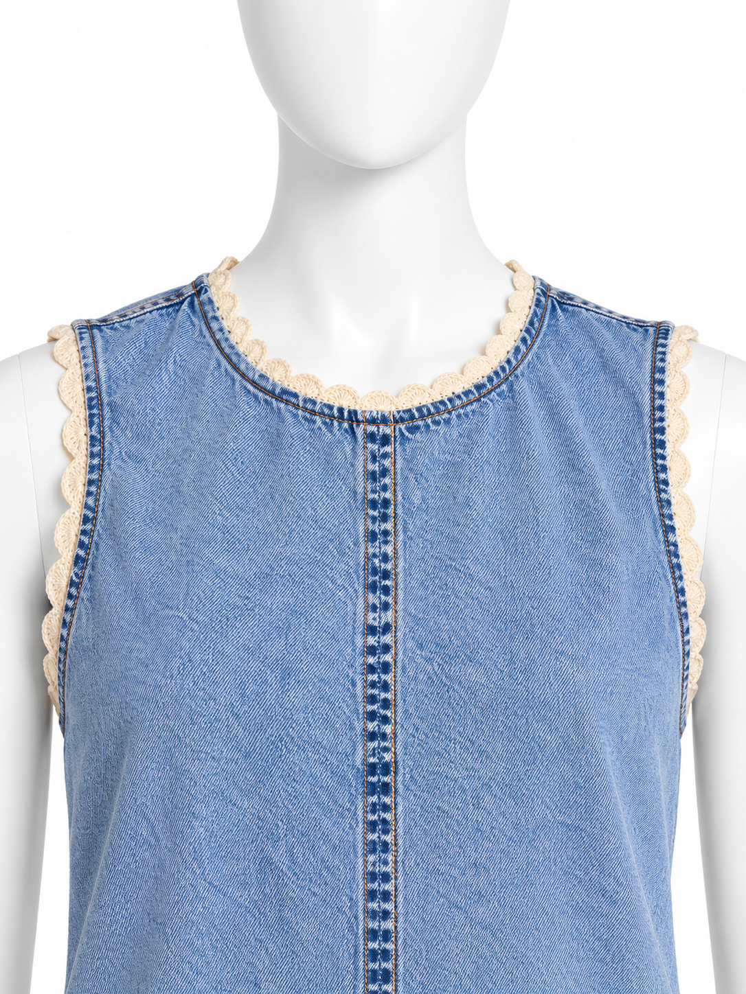 FRAME Crochet Tide Organic Cotton-Blend Denim Mini Dress ladies
