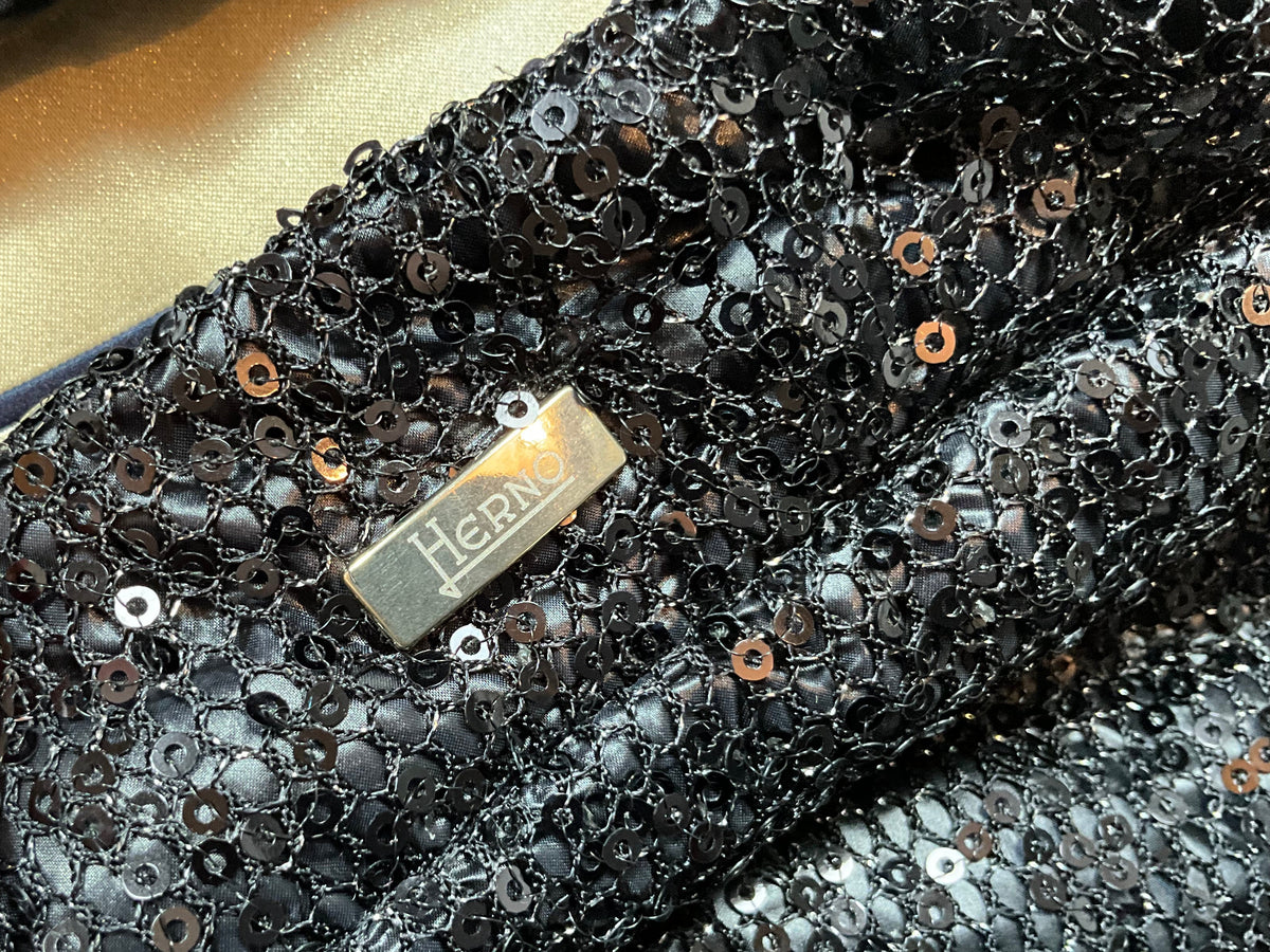 HERNO Sequin Short-Sleeve Down Feather Puffer Jacket Size I 42 ladies