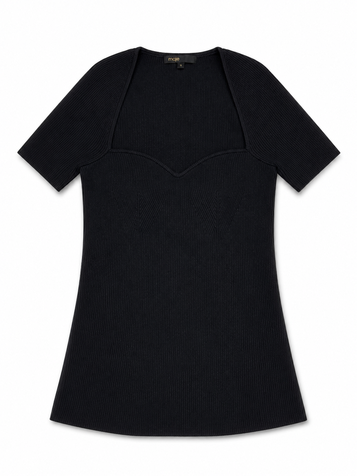 Maje Black Rib-Knit Sweetheart-Neck Top ladies