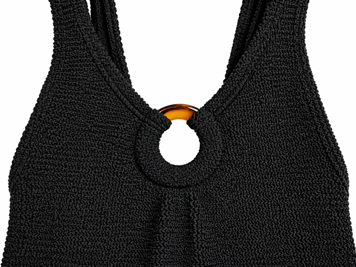 Hunza G Celine Plunge Black Textured One-Piece Swimsuit – One Size ladies