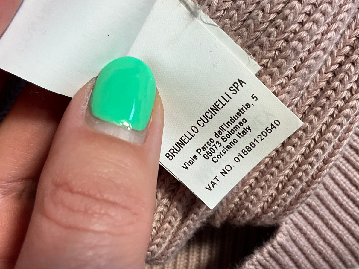Brunello Cucinelli Dusty Pink Monili Embellished Ribbed Cotton Jumper – Size L ladies