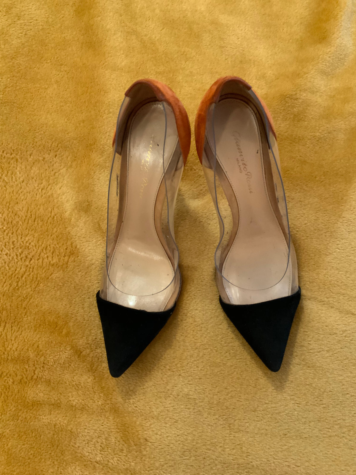 GIANVITO ROSSI - 4.5" Suede- PVC PUMPS HEELS SHOES SIZE 36 1/2 US 6.5 UK 3.5 ladie