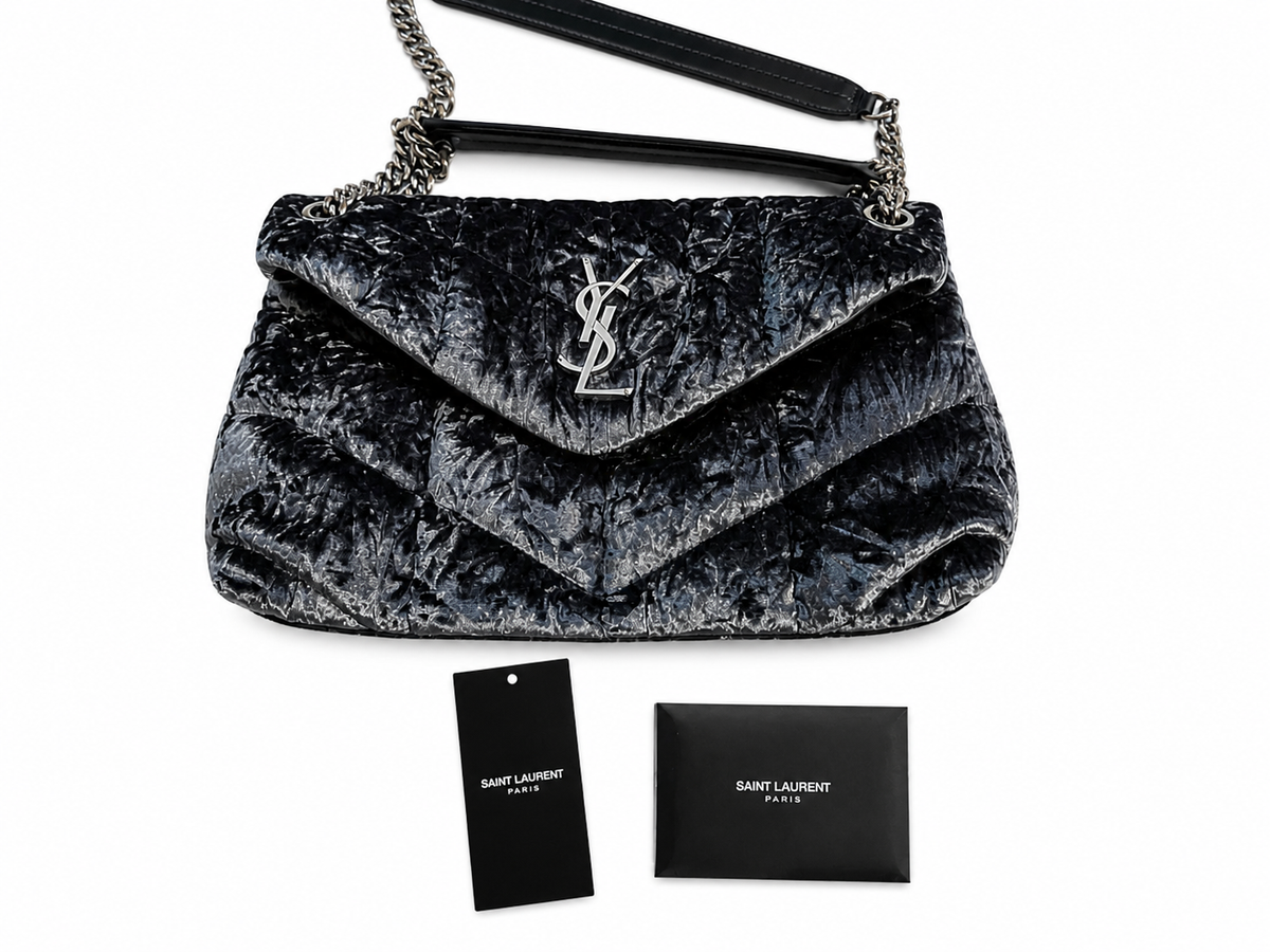 SAINT LAURENT YSL Loulou Puffer Crushed-Velvet Shoulder Bag Handbag ladies