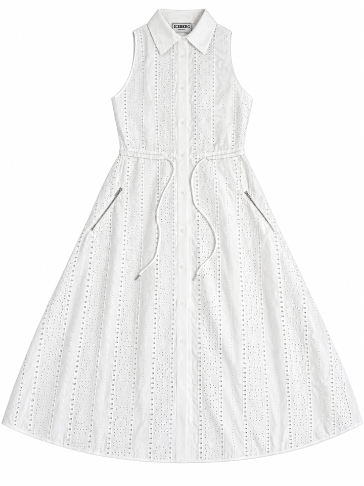 Iceberg White Broderie Anglaise Sleeveless Midi Dress – Size 40 ladies