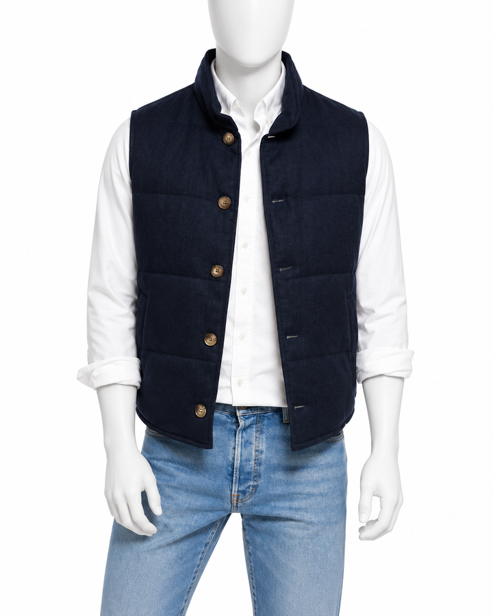 Brunello Cucinelli Men’s Navy Blue Goose Down Quilted Gilet Vest – Size M men