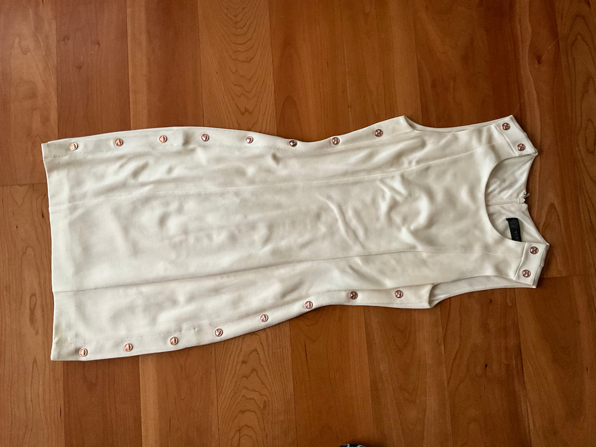 Versace Cream Knit Rose Gold Medusa Button Fitted Dress Size I 38 UK 6 US 2 XS ladies