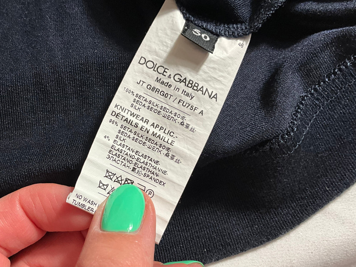 Dolce & Gabbana Men’s Midnight Navy Blue Silk Fitted T-Shirt – Size IT 50 men