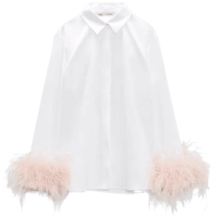 ZARA WOMAN WHITE POPLIN SHIRT WITH FEATHER APPLIQUÉS 8976/545 Size L large ladies