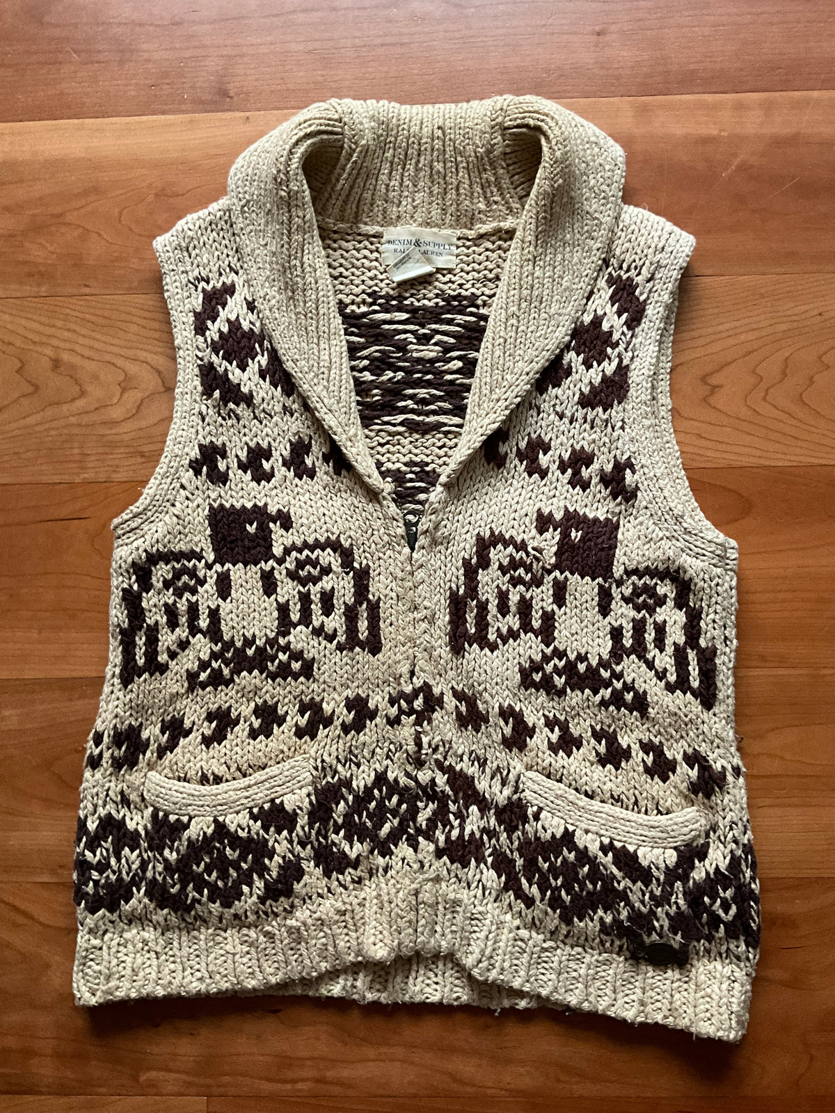 Ralph Lauren Denim & Supply Intarsia Linen Cotton Knit Vest Gilet Size M Medium ladies