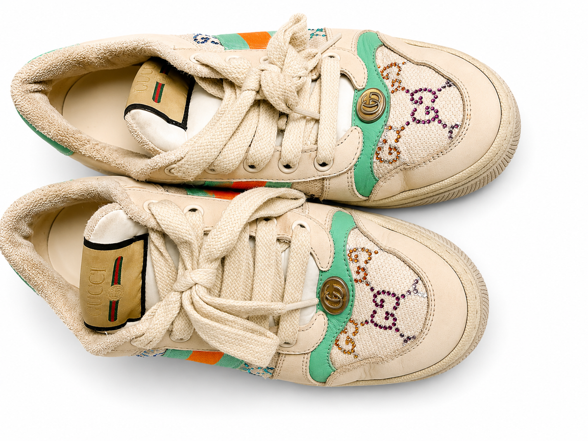 Gucci Calfskin GG Supreme Crystals Web Screener Sneakers 39 Ladies