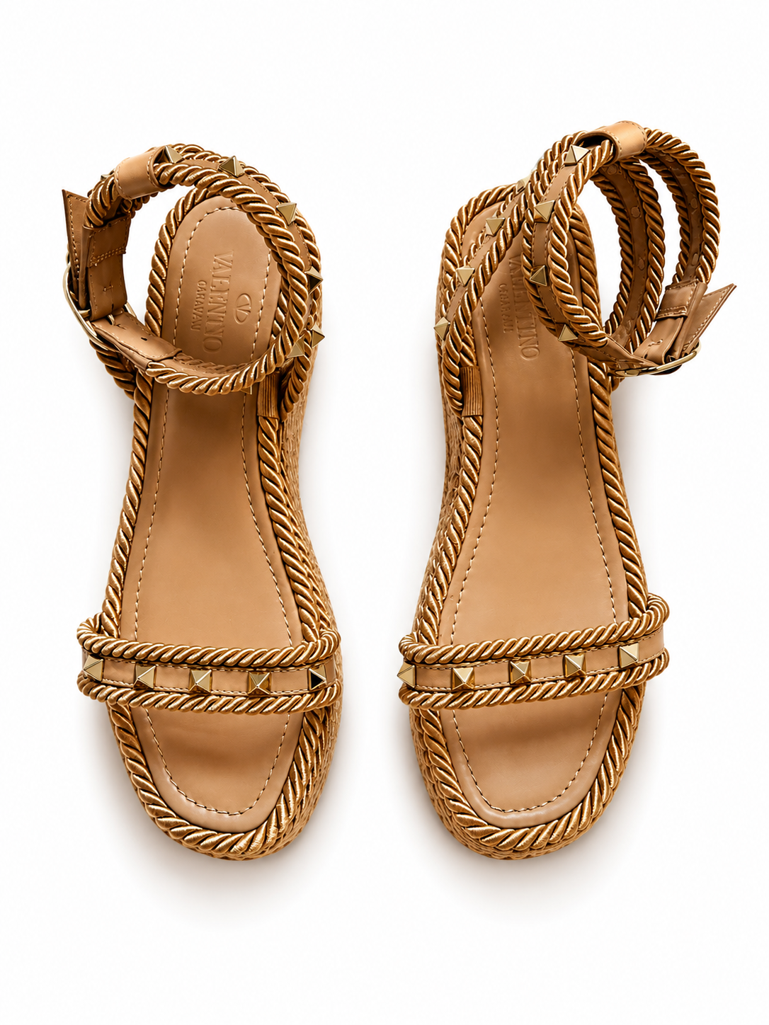Valentino Rockstud Rope Sandals In Calfskin 45mm ladies