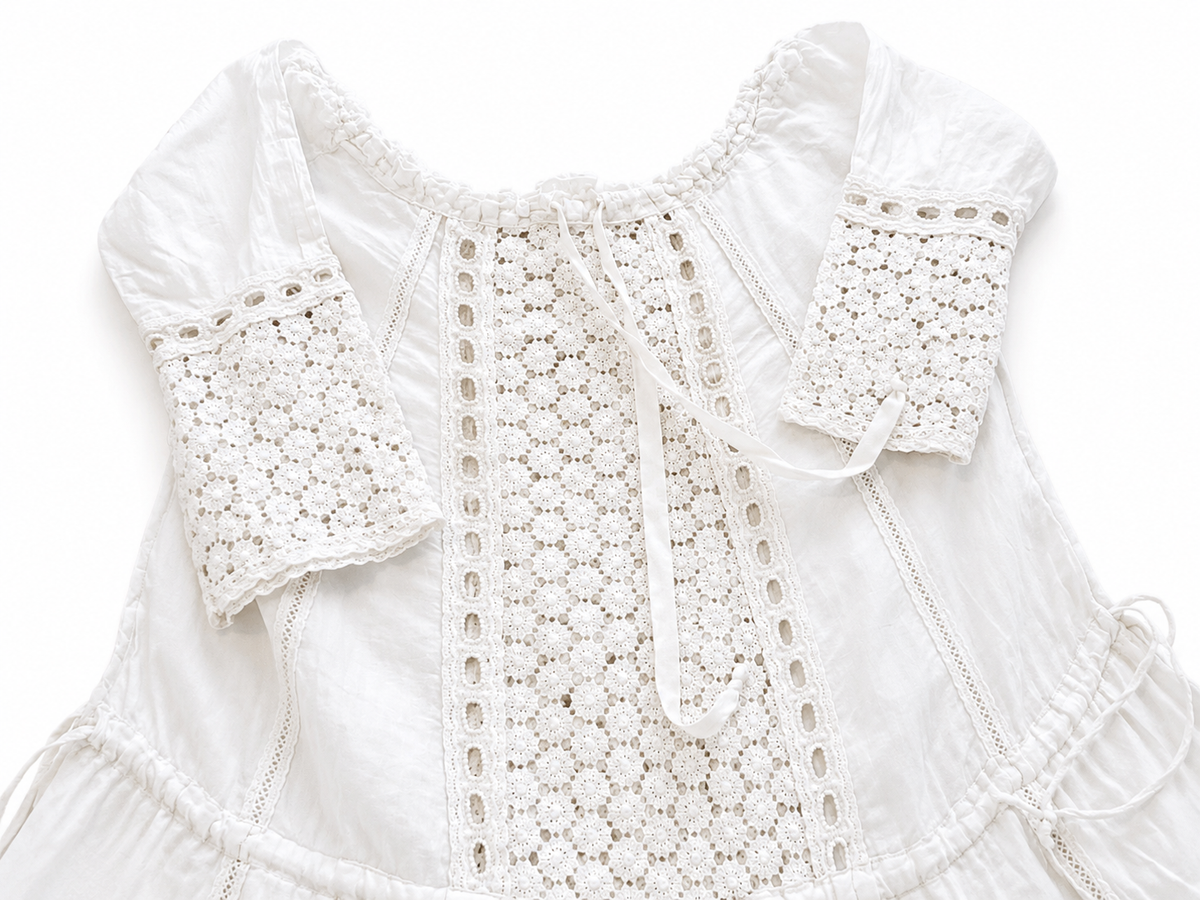 SUNDAY SAINT-TROPEZ Linen Embroidered White cover up dress One Size Fits All LADIES