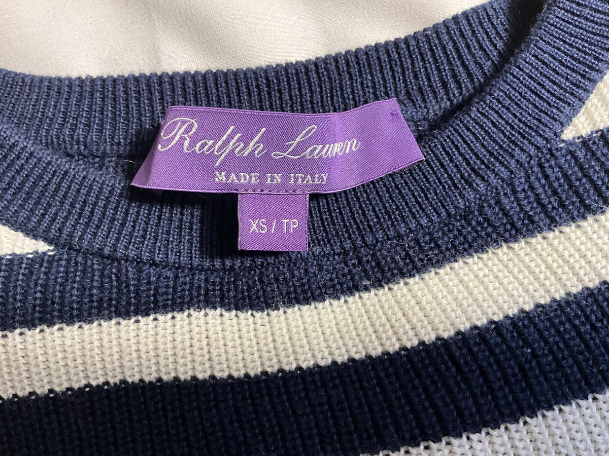Ralph Lauren Purple Label Women’s Navy & Cream Striped Knit Jumper – Size XS ladies