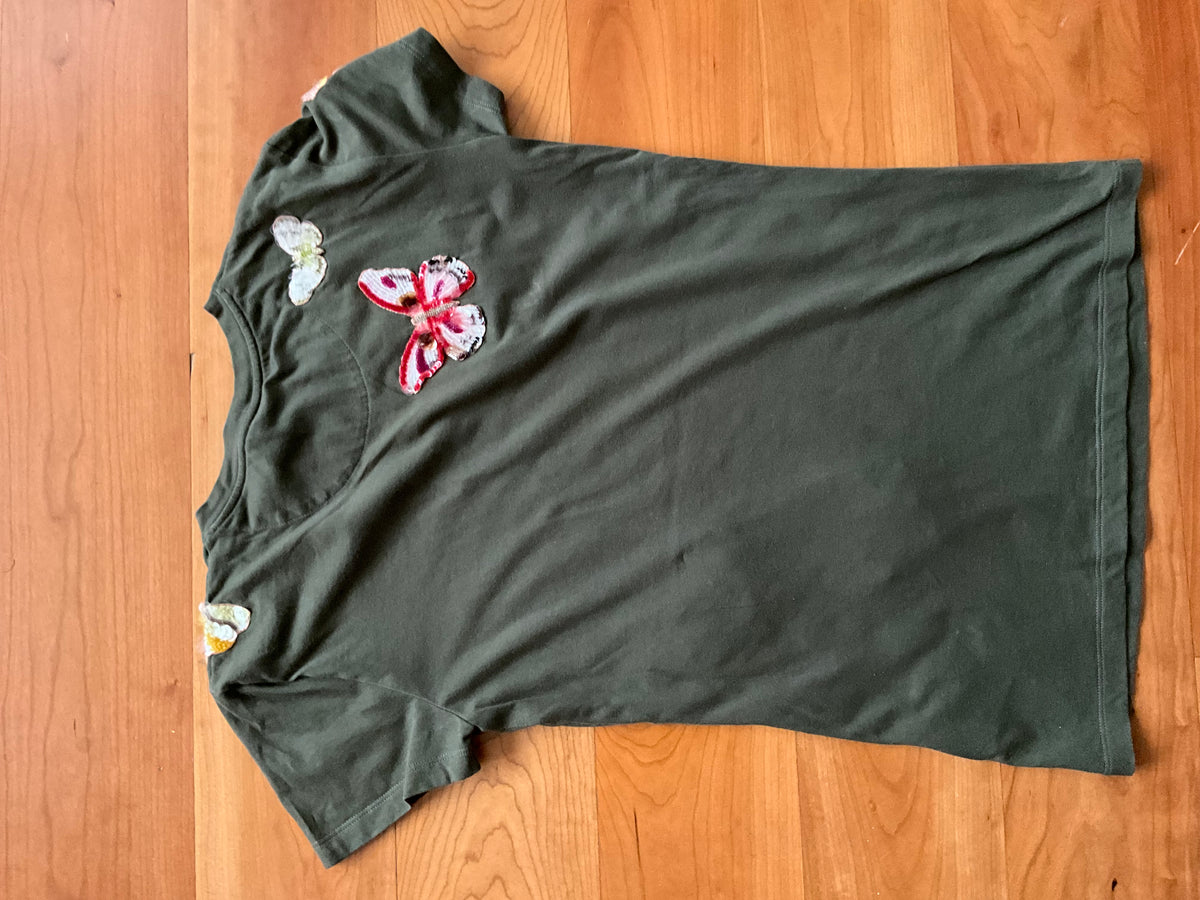 VALENTINO Khaki Butterfly Embellished T Shirt TOP Size XS ladies