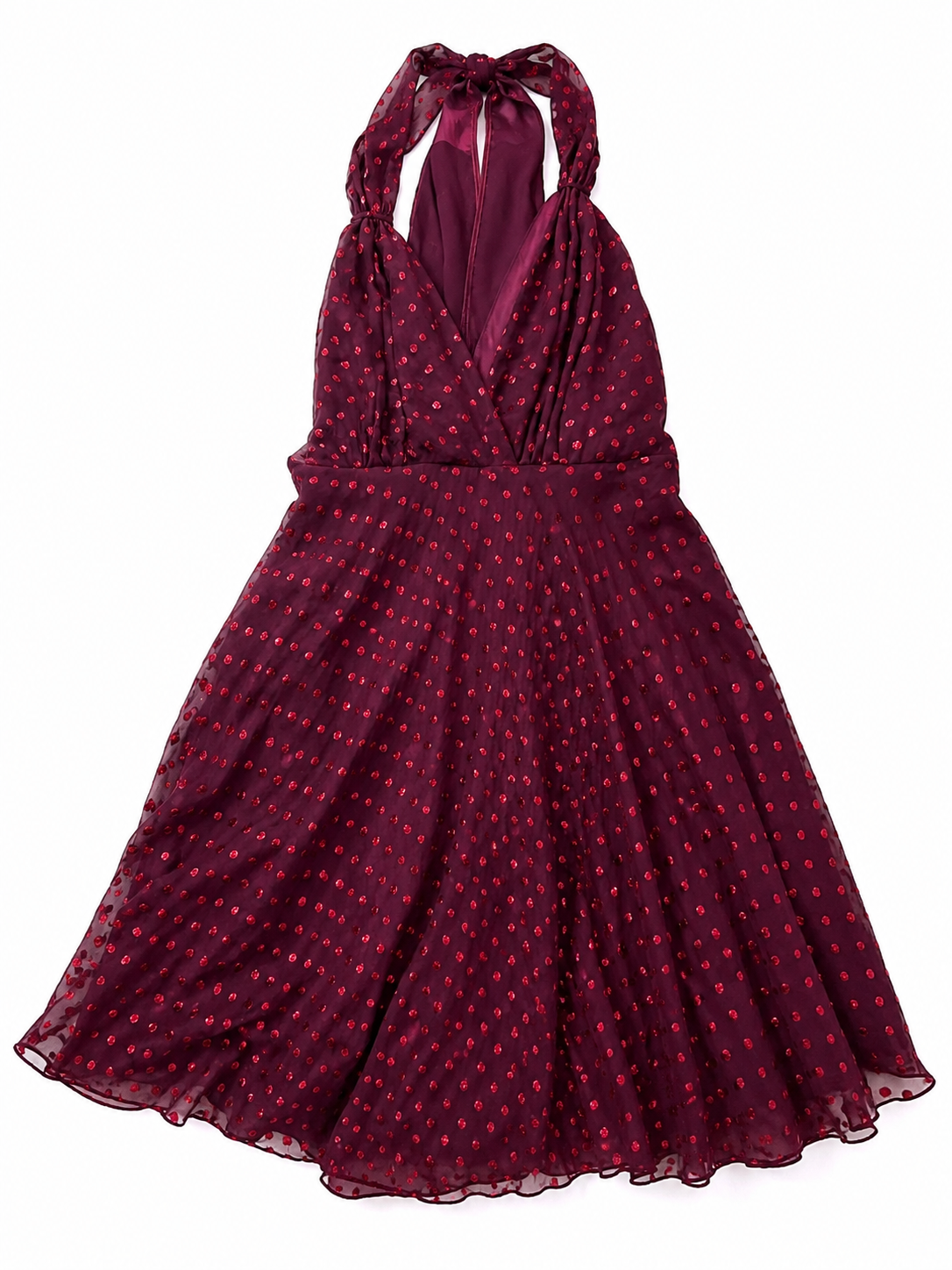 Gucci Silk Halter Dress Burgundy Red Polka Dot Size IT 38 / UK 6 / US 2 ladies