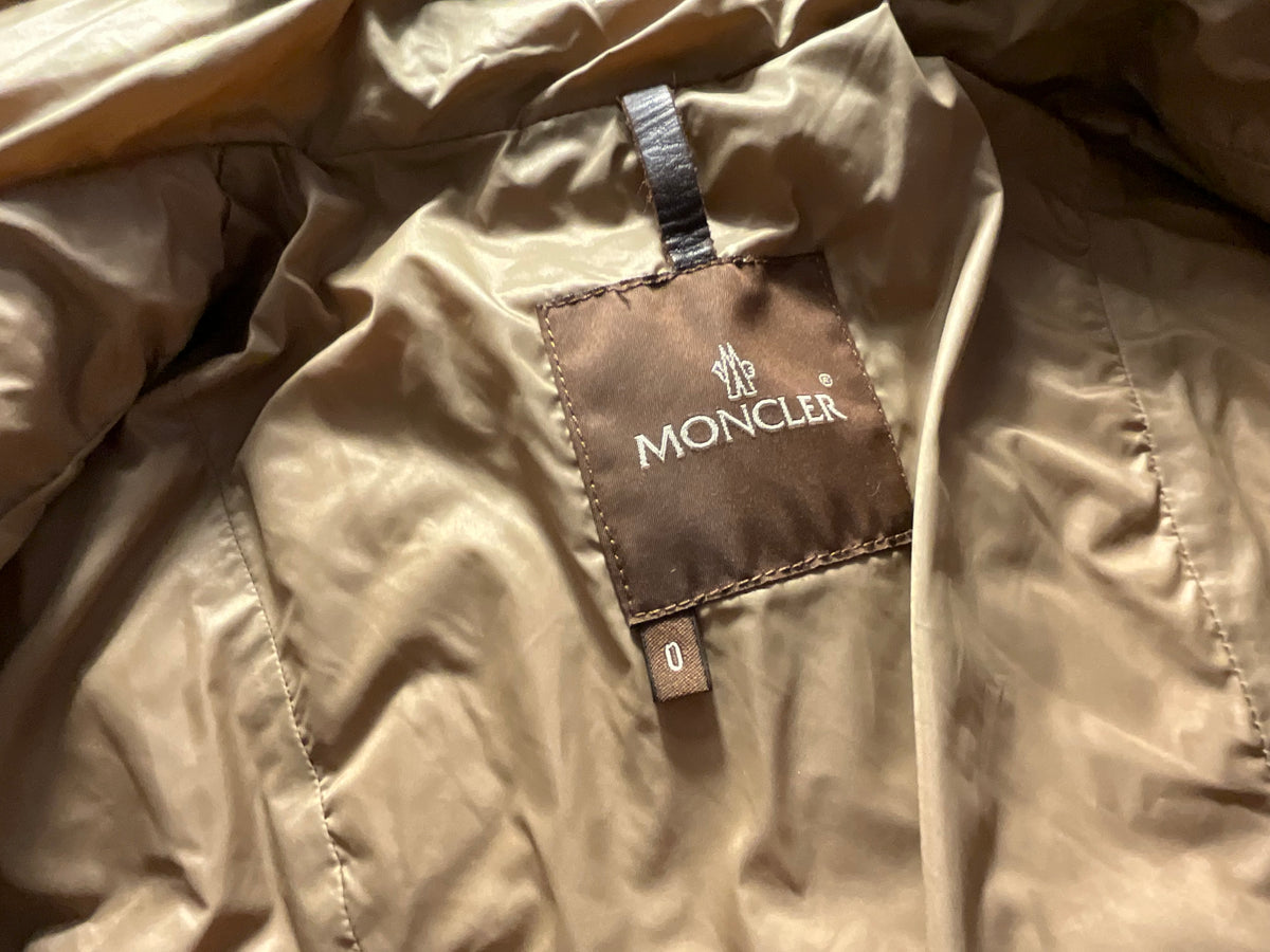 Moncler Brown Camel Fur Trim Down Puffer Jacket Coat Size 0 ladies