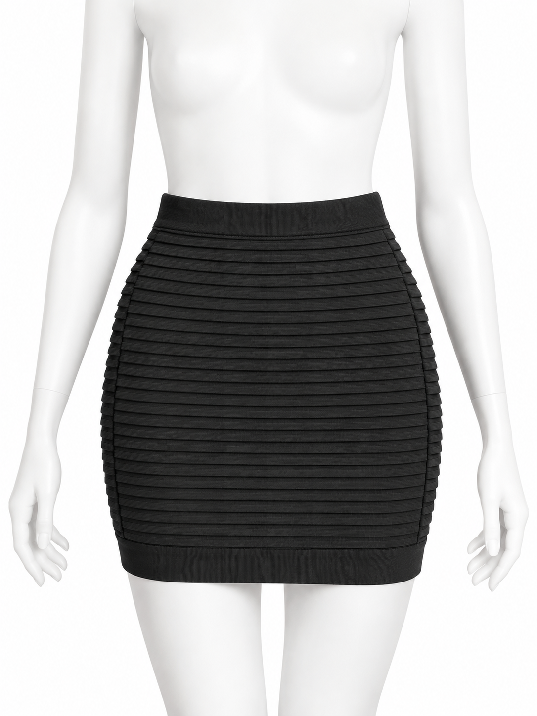 Balmain Black Ribbed Mini Skirt size F 36 S ladies