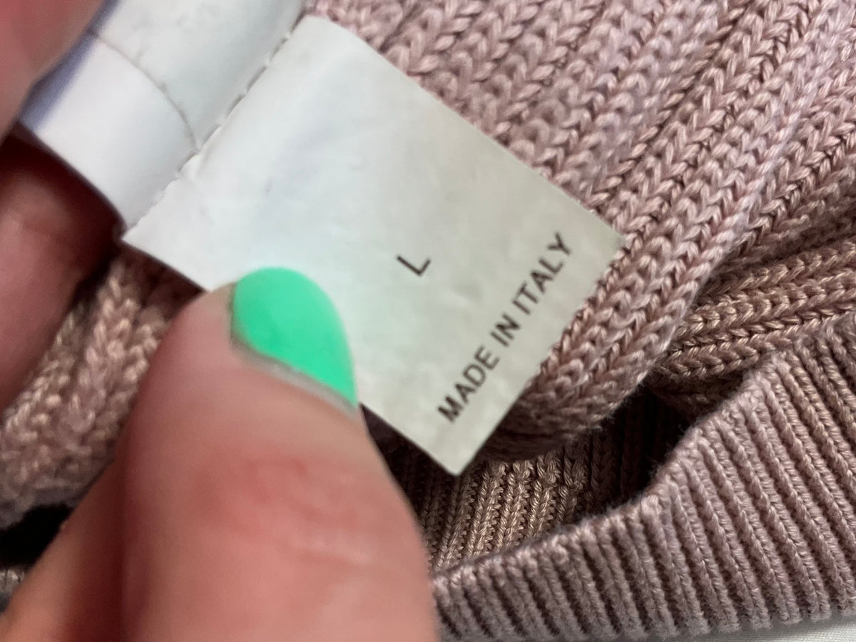 Brunello Cucinelli Dusty Pink Monili Embellished Ribbed Cotton Jumper – Size L ladies