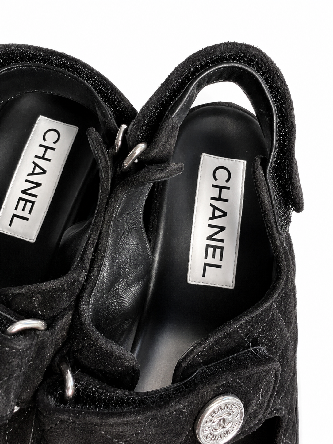 Chanel Suede Leather Dad Sandals in Black Size 38 1/2 UK 5.5 US 8.5 ladies