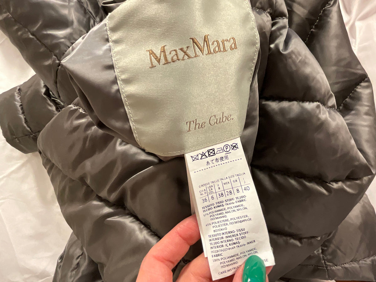 Max Mara the Cube Long Puffer Fur Trim Jacket Coat size I 40 F 38 US 6 ladies