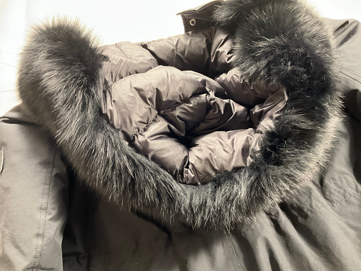YS Army Yves Salomon Long Iconic parka in waterproof cotton blend with fox and rabbit fur size 36 ladies