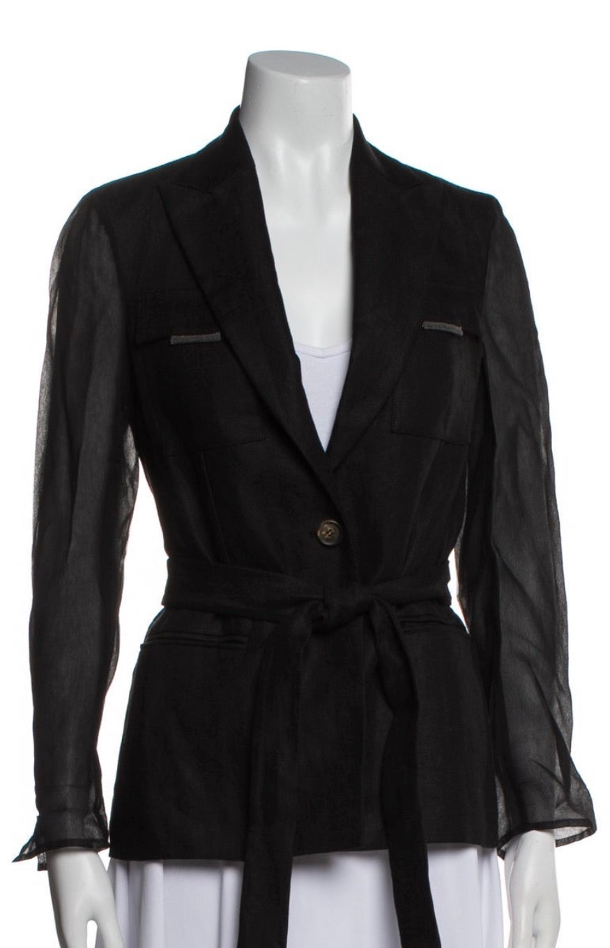 Brunello Cucinelli Black Linen & Silk Blazer Monili size I 40 UK 8 US 4 S small ladies