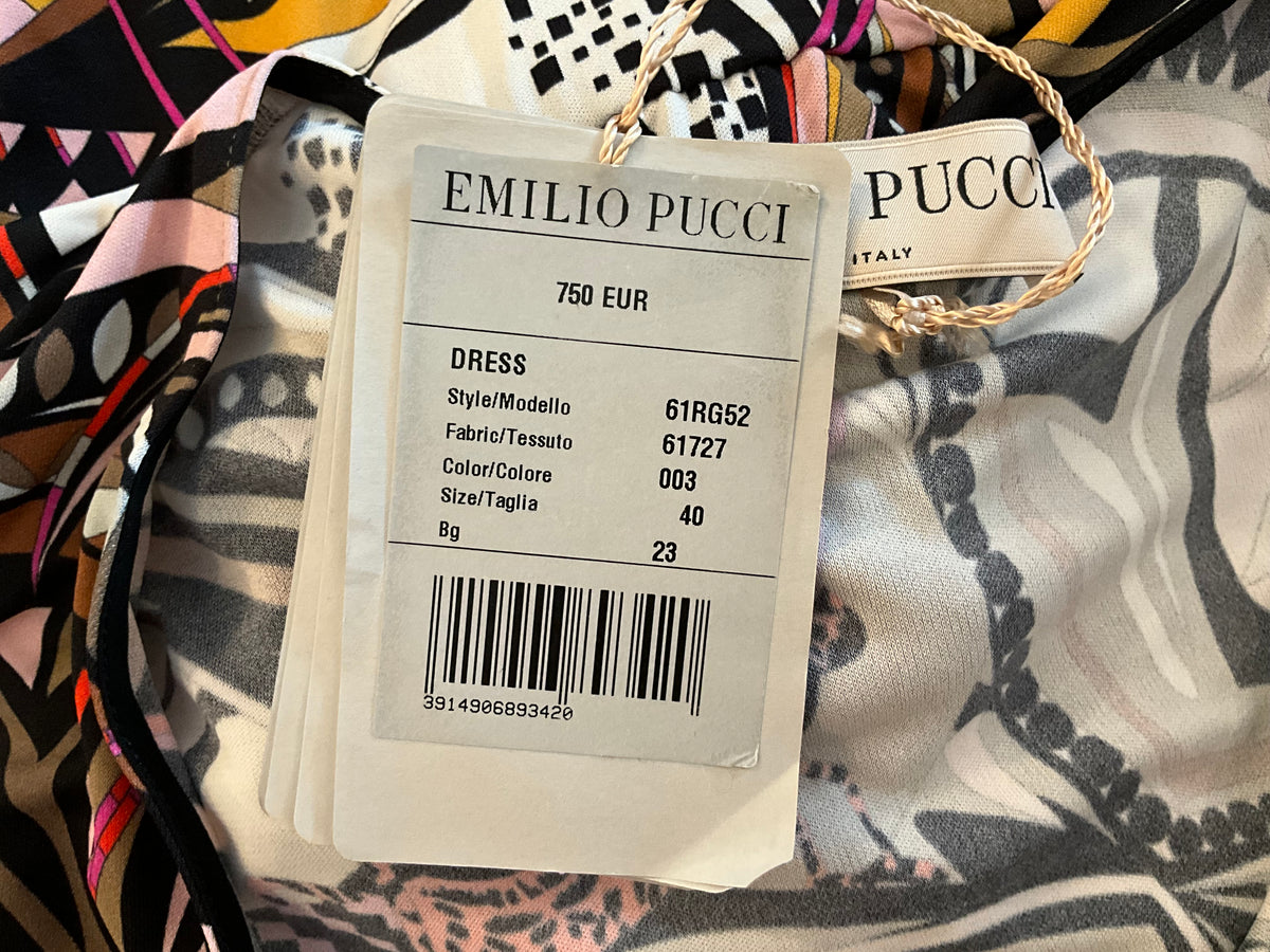 Emilio Pucci White Brown Red Pink Grasshopper Print A-Line Mini Dress Size I 40 ladies