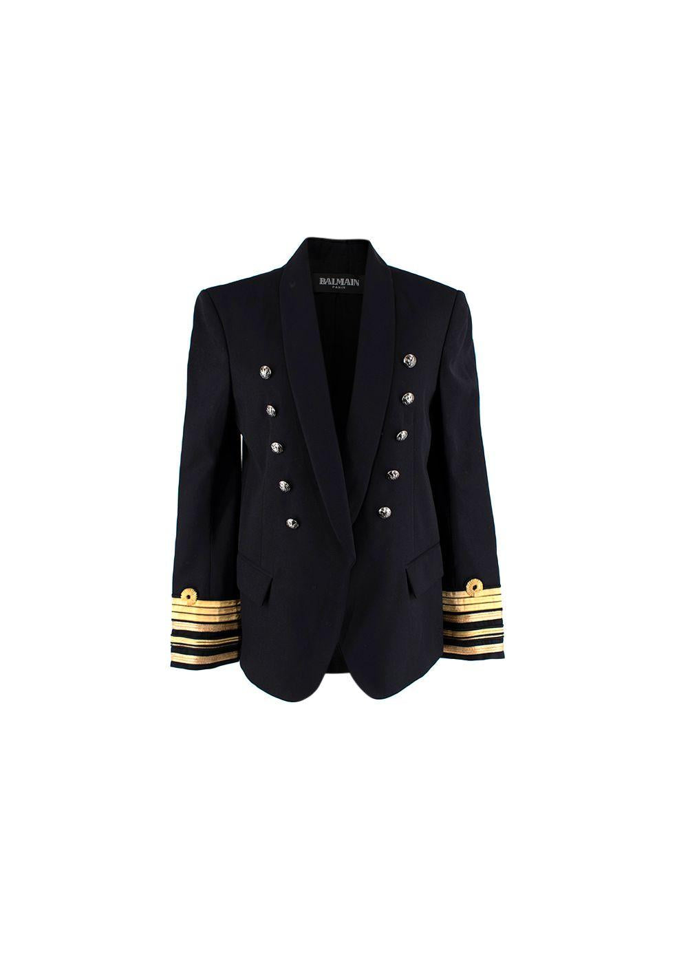 BALMAIN Black Military Jacket Gold Embellished Sleeves Blazer Size F 38 ladies