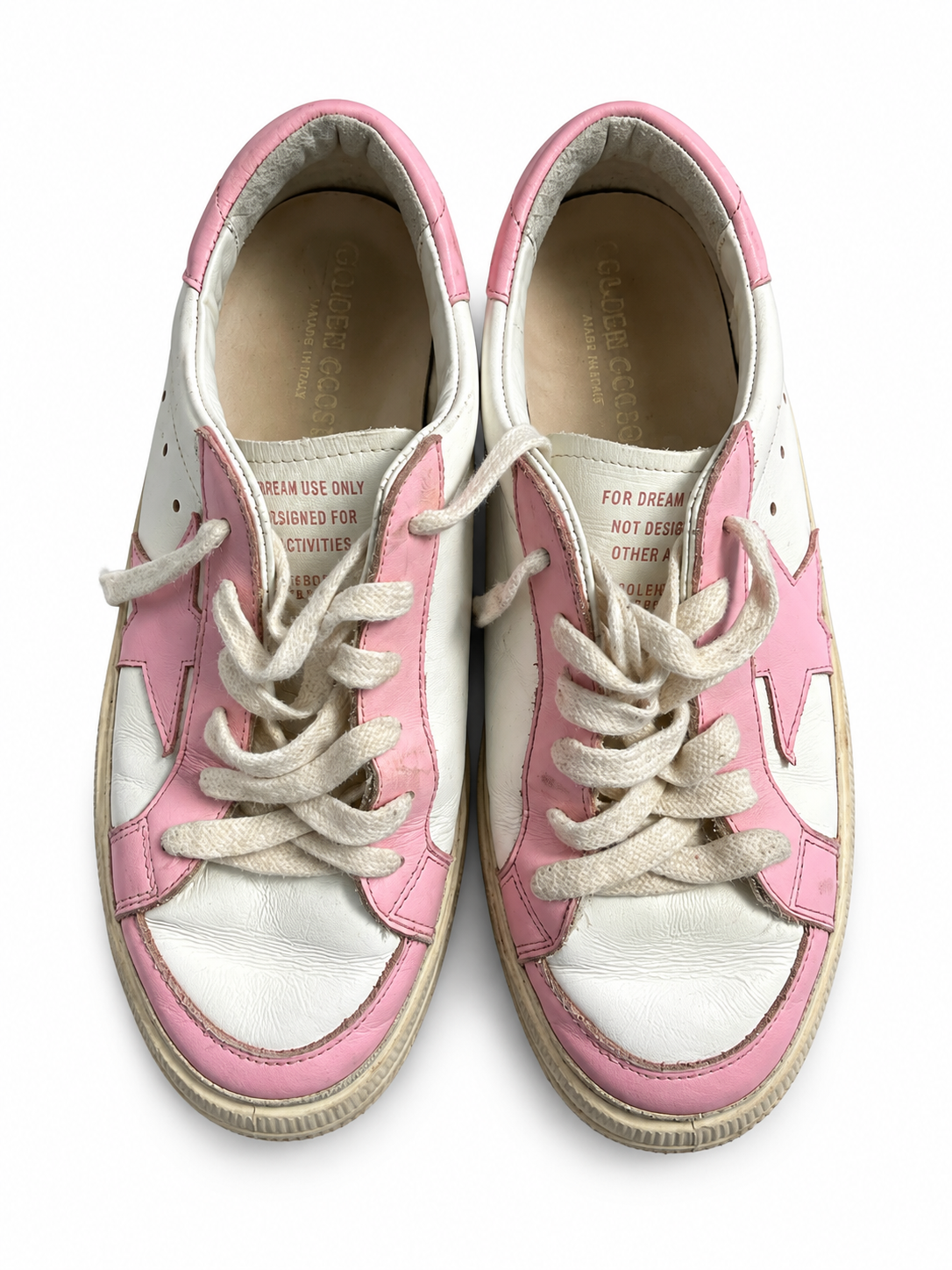 Golden Goose May Kids Pink & White Leather Distressed Trainers – Size 36 children