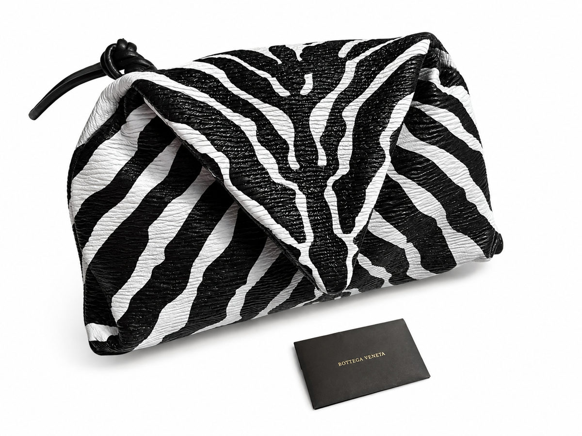 Bottega Veneta Nappa BV Trine Clutch Zebra Black White Lambskin Leather ladies