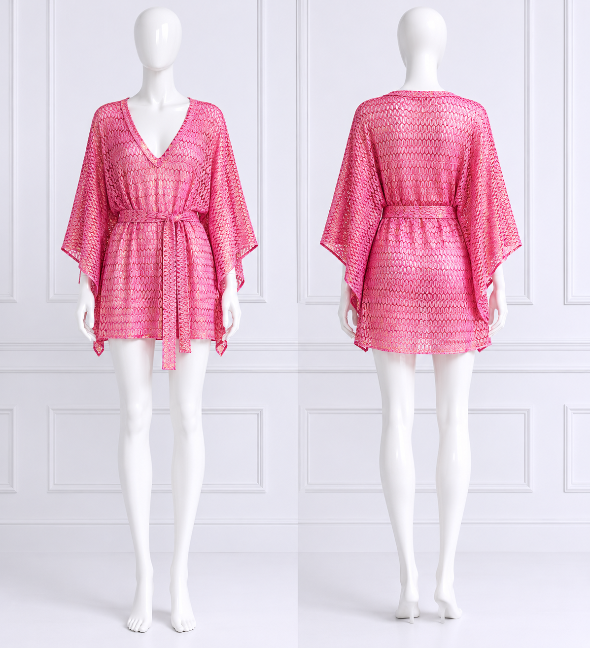 Melissa Odabash Petra Metallic Kaftan Mini Dress One Size Fits all ladies